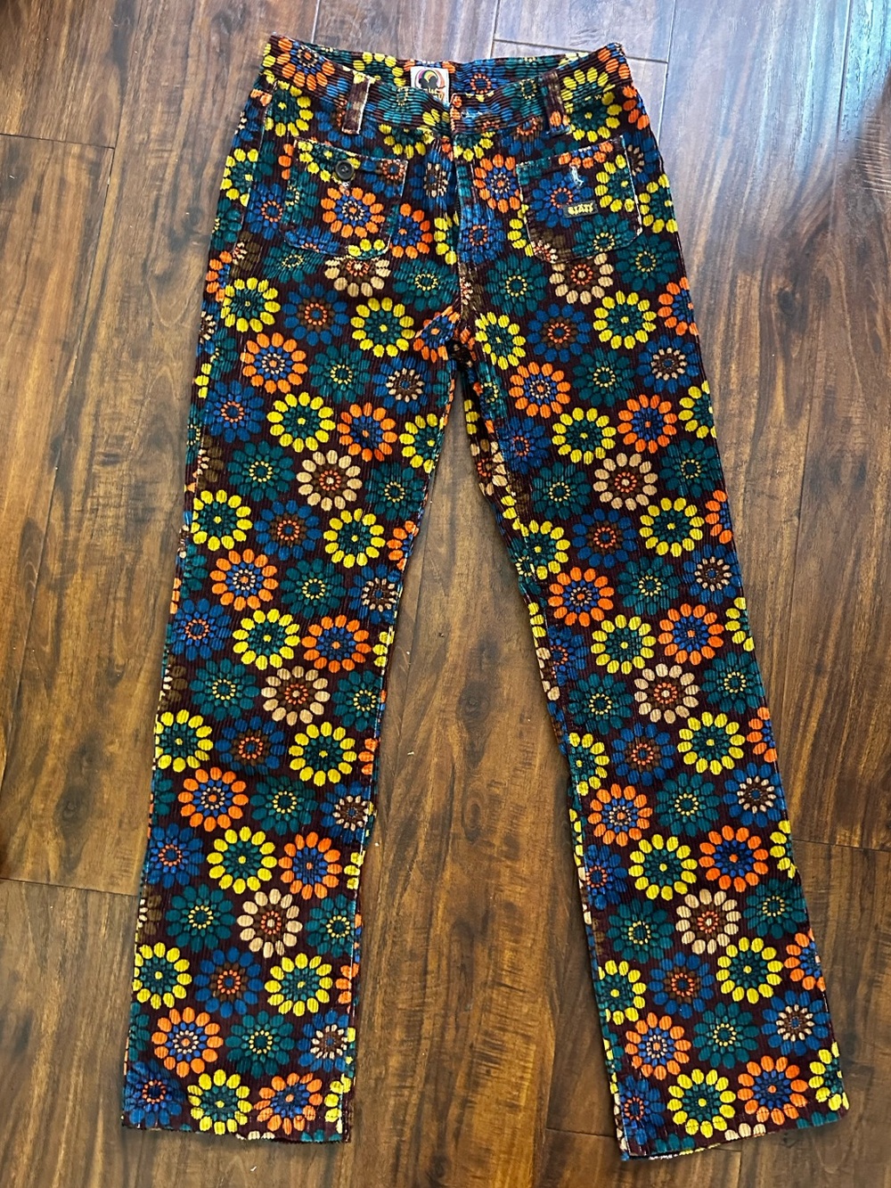Vintage Miss Sixty colorful Floral Print 70s corduroy cotton Pants 28